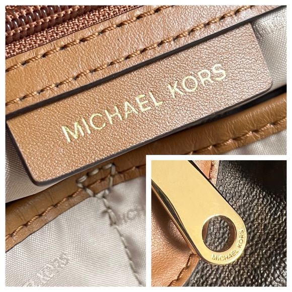 Michael Kors Brown Signature Coated Canvas Raven Large Studded Tote Bag - Picture 7 of 16